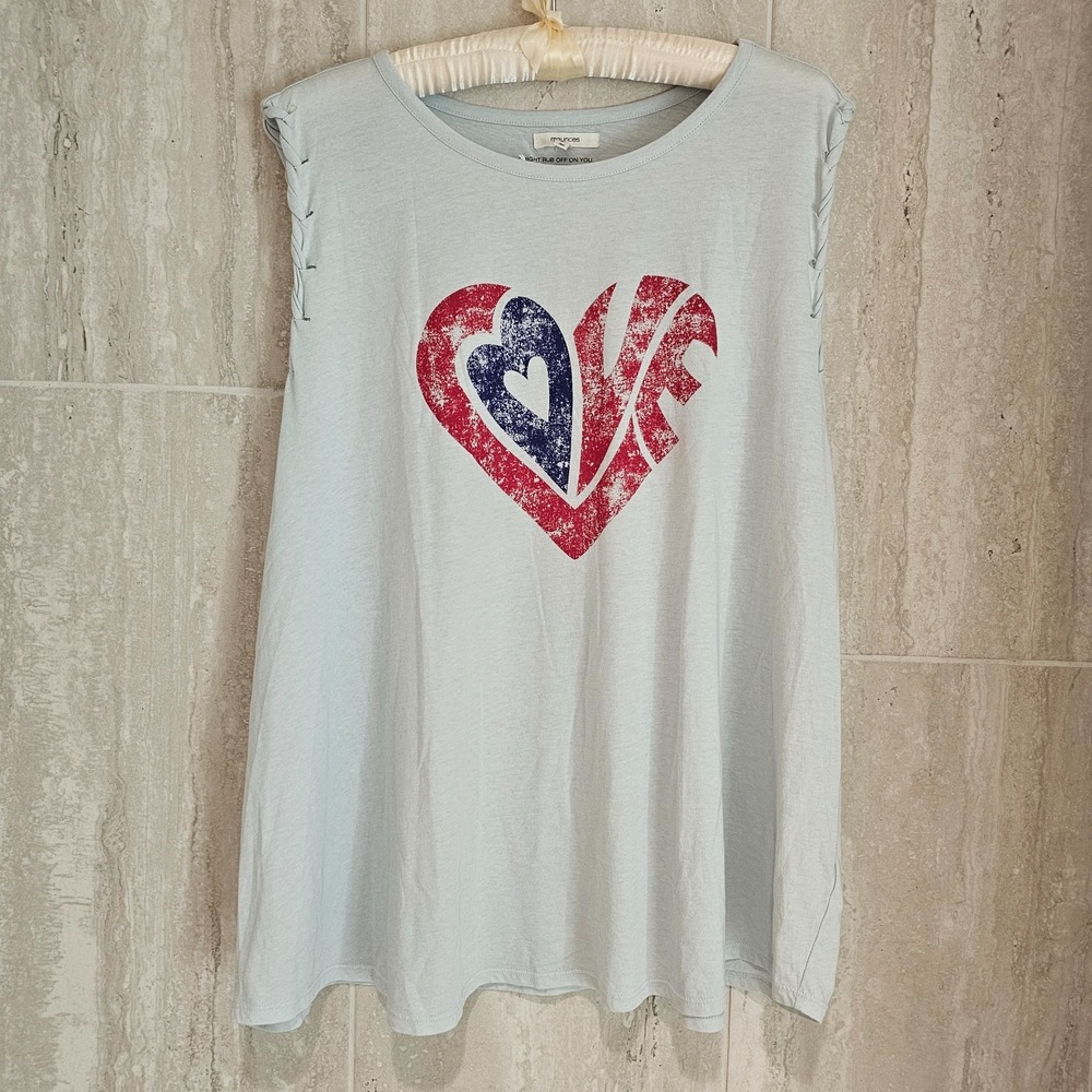 Maurices Womens 3x Tank Top Light Sky Blue Braided Muscle Heart Sleeveless LOVE